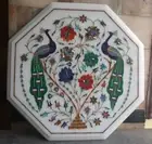 2' Inlay Marble Peacock Coffee Side Corner Centre Table Top Mosaic Work
