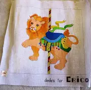 Dede's Hand Painted Needlepoint Canvas Carousel Lion
