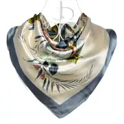 ANYYOU Scarf for Women Floral Grey Beige Print Square Silk Shawl For Summer Spring And Fall