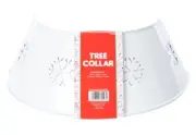 White Snowflake Design Christmas Tree Collar Ring 14" DIA Metal Skirt NEW W Tag