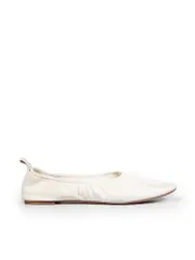 White Leather Ruch Accent Ballet Flats