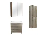 750mm White Oak Qubist MDF Freestanding With Legs Vanity With Ceramic Top With Shaving Cabinet and Tall Boy