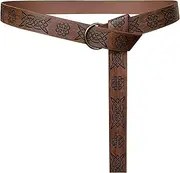 HiiFeuer Medieval Embossed PU Leather O Ring Belt, Retro Renaissance Knight Belt, Dark Brown B, 大号