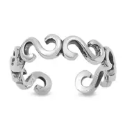 Filigree Toe Ring 925 Sterling Silver 4mm Band Adjustable