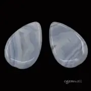 2 Blue Chalcedony Agate Flat Pear Pendant Beads ap. 20x30mm #59078