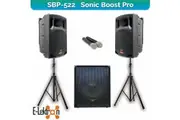 E-Lektron Sonic Boost Pro SBP-522 Bluetooth Vocal Bass Sound PA System UHF Mics and stands