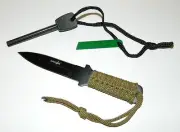 Dual Rod Flint Magnesium Fire Striker & Full Tang Throwing Survival Knife NEW