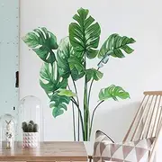 Leaf Wall Decals Monstera Leaf Tropical Plants Wall Stickers for Living Room, Palm Leaf Wall Posters Natural Green Plants Art Murals Vinyl Wallpaper for Bedroom Nursery Office