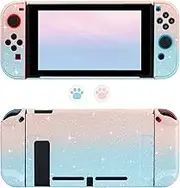 FANPL Glitter Case for Nintendo Switch, Hard Shell Dockable Protective Case Cover for Switch and JoyCon Controller with Glitter Cat Paw Thumb Grips (Gradient Pink and Blue)