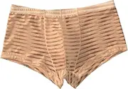 [Generic] Men's Boxer Briefs Striped Bulge Pouch Soft Sheer Underwear Breathable Mesh Comfortable Underpants Noveltly Hipsters
