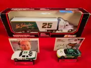KEN SCHRADER NASCAR #25 TRANSPORTER BUNDLE w/MATCHING STOCKCAR & PLAYER CARD