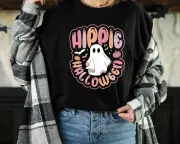 Cute Hippie Halloween Tshirt Ghost Shirt Retro Graphic Crewneck Tee Short Sleeve