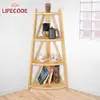 LIFECODE(極簡風)黃松木四層角落置物架/實木置物架