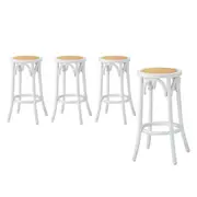 Oikiture Set of 4 Bar Stools Kitchen Vintage Dining Chair Rattan Seat White