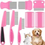 Lunhoo 8 Pieces Flea Comb Set, Stainless Steel Lice Combs, Flea Comb for Cats Dogs for Small, Medium & Large Pets (Pink)