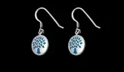 925 Sterling Silver Tree of Life Earrings, Family Dangles, Oak, Turquoise