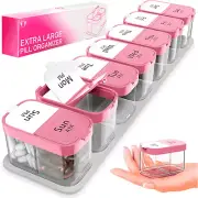 Extra Large Pill Organizer Pink White 2 Times A Day Big Pill Box 7 Day Am Pm