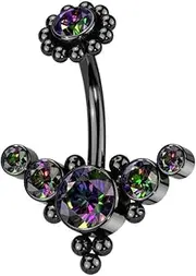 [Pierced Owl] 14GA 316L Stainless Steel Internally Threaded Multi CZ Crystal and Ball Clusters Belly Button Ring