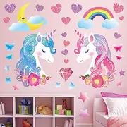 DECOWALL DSL-8068 Unicorn Wall Stickers Nursery Kids Glow in The Dark Stars Rainbow décor Home Art Girls Baby Bedroom Pink Colorful Decals