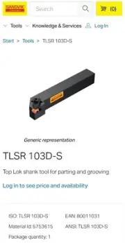 SANDVIK TLSR 103D-S Top Lok 5/8 Square Shank Tool