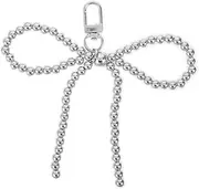 [JIYIN] Silver Heart Pearl Bow Keychain, Y2k Bowknot Keyring Sweet Bag Car Keys Charms, Bow Keychain Accessories for Women(Silver), Silver
