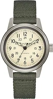 [Bulova] Men's Military Hack Automatic Black PVD-Coated Stainless Steel Case and Green Nylon Strap Watch, Ivory Dial Style:98A307
