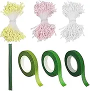 Snyvpra Pipe Cleaners for Crafts, 1260 Pieces Pipe Cleaners Flowers Stamens Artificial Petals with Green Flower Stem, Adhesive Tape, Ideal for Flower Crafts, DIY Projects Decoration