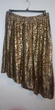 Rachel Roy 2X Asymmetrical Gold Foil Animal Print Leopard Midi Skirt Lined