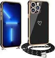 vumebao Phone Case for iPhone 13 with Lanyard, Heart Love Design Bumper Phone Case Compatible with iPhone 13, Slim Shock Resistant TPU Phone Cover with Shoulder Strap