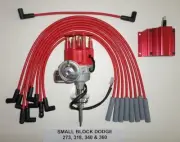 DODGE 273-318-340-360 Red SMALL Cap HEI Distributor +50K COIL + Spark Plug Wires