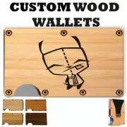 Wood Wallet Minimalist Laser Engraved with Invader Zim Happy Gir