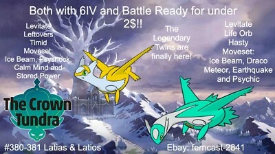 Pokemon Sword And Shield Shiny Latios and Latias 6IV Battle Ready