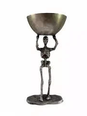 Spooky Night Halloween STANDING SKELETON Silver Metal WALKING DEAD w/ bowl