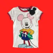 Disney Mickey Mouse T-Shirt Kids Size 7 Off White Cotton Crew Neck Short Sleeve
