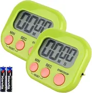 2 Pack Digital Kitchen Timer(Battery Included),Magnetic Digital Timers Loud Alarm Kitchen Timers for Cooking,Minute Second Count Up Countdown (Green)
