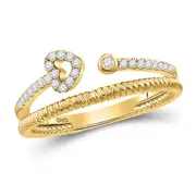 14k Yellow Gold Round Diamond Heart Stackable Band Ring 1/6 Cttw