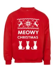 Mens Meow Christmas Cat Ugly Christmas Sweatshirt