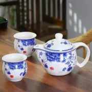 A Pot and Two Cups Blue and White Porcelain Exquisite Ceramic Teapot Kettle Kung