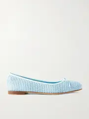 [Manolo Blahnik] Manolo Blahnik - Veralli Leather-trimmed Raffia Ballet Flats - Light blue - IT40 IT 40 Blue