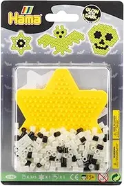 HAMA Small Blister Pack – Glow-in-The-Dark Yellow Star Fuse Bead Kit with 375 Beads, Star Pegboard & Ironing Paper – Creative DIY Craft Set for Kids Ages 5+