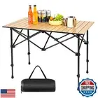 pollilar Camping Table Folding Camp Table Roll Up Surface Lightweight, Collap