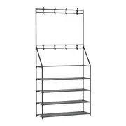 Shoe Rack Coat Hat Stand Hallway Shoes Storage Tree Metal Shelves Black