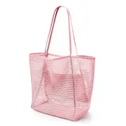 GGP 2 Pcs Pink Casual Mesh Tote Bag Shoulder Bag For Beach & Travel 35X17X37Cm
