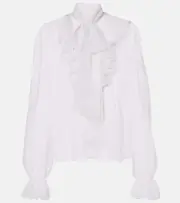 [Dolce & Gabbana] Dolce & Gabbana Ruffled tie-neck silk blouse AU 8 white