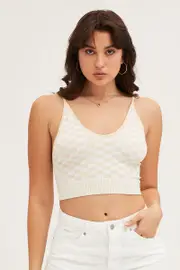 Check Tank Top Seamless - Size L, Women's Tank