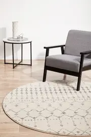 Rug Culture Silver & Off White Geometric Durable Round Rug