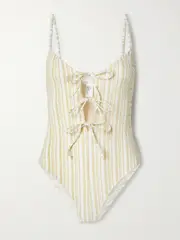 [Lisa Marie Fernandez] Lisa Marie Fernandez - Tie-front Striped Seersucker Swimsuit - Cream - 1 1 Cream