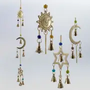 Sun Moon Star Celestial Brass Wind Chime colorful beads & bells - Indoor/Outdoor