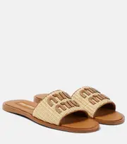 [Miu Miu] Miu Miu Logo raffia slides AU 8.5 beige