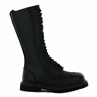 Men's Leather Grinders King Hawk CS Derby Black Combat Laced Safety Cap Boots